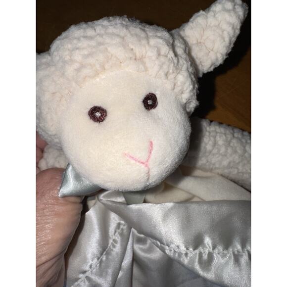 Bearington Baby Lamb Lovey Satin Sherpa Security Blanket Plush Sewn Eyes - Picture 3 of 14
